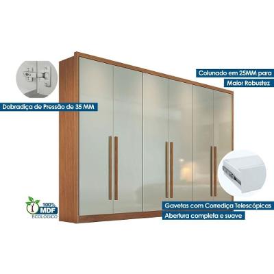 Guarda Roupa Casal Robust-Livorno 6 Portas de Abrir 8 Gavetas Neve MDF Novo Horizonte