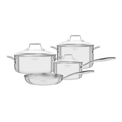Jogo Panelas Tramontina Grano Glass Aço Inox Corpo Triplo Tampa Vidro 4 Peças Tramontina
