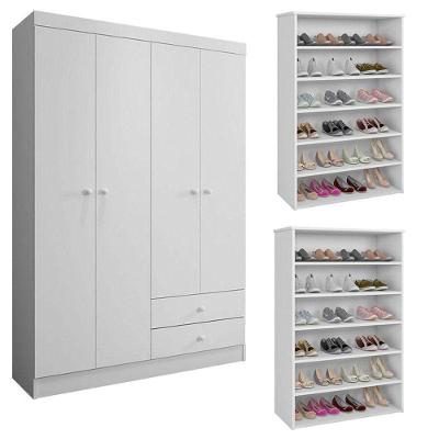 Guarda Roupa Solteiro Infantil Louise 4 Portas Bater 2 Gavetas Branco Brilho MDP AJL