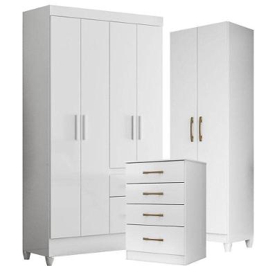 Guarda Roupa Infantil Madri 4 Portas de Bater 2 Gavetas em MDP com Prateleiras Branco Brilho