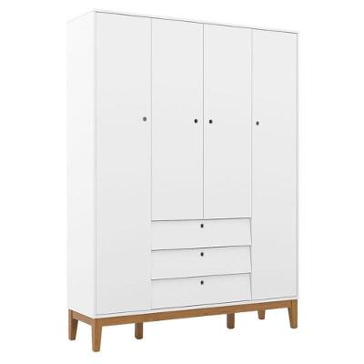 Guarda Roupa Infantil Solteiro Unique 4 Portas 3 Gavetas Branco MDF Matic Móveis