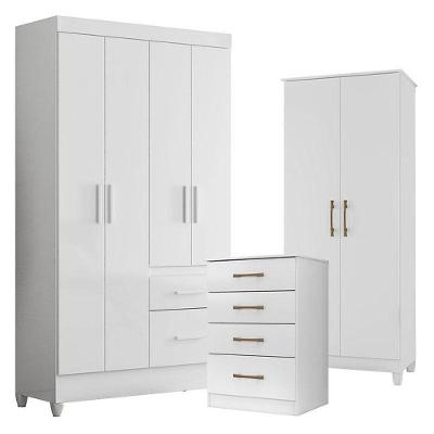 Guarda Roupa Infantil com Cômoda e Armário Madri MS913 Jade 06 Portas 06 Gavetas 100% MDP Branco