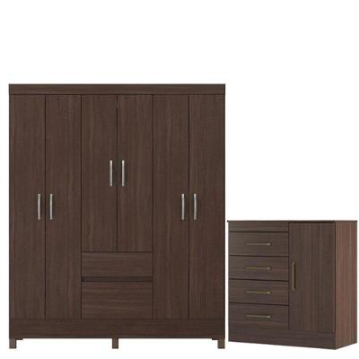 Guarda Roupa Casal Flash 2 com Cômoda Montevidéu 6 Portas 2 Gavetas Café Touch