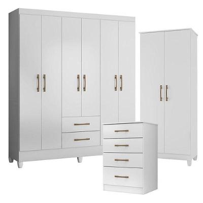 Guarda Roupa Casal Panamá 6 Portas 2 Gavetas MDP com Cômoda e Armário Branco Brilho