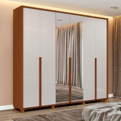 Guarda Roupa Casal MDF 6 Portas Com Espelho E Pés