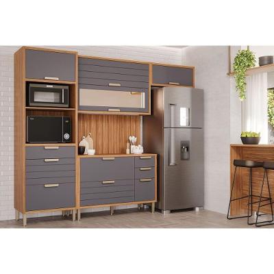 Cozinha Modulada Completa Eloise 5 Peças 2 Aéreos + 1 Balcão + 1 Torre Quente + 1 Complemento C5p109 Freijó Titanium