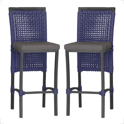 2 Banqueta Em Alumínio Roma Preta Corda Náutica Tecido 11 Azul
