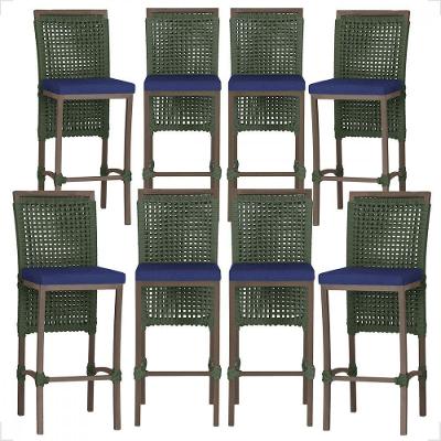 8 Banqueta Em Alumínio Roma Marrom Corda Náutica Tecido 10 Verde Unico