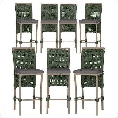 7 Banqueta Em Alumínio Roma Fendi Corda Náutica Tecido 11 Verde Unico