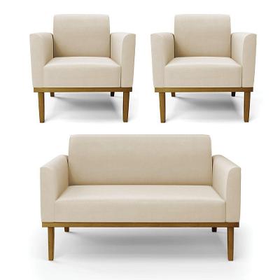 Sofá Namoradeira Com 2 Poltronas Base De Madeira Fixa Castanho Marisa Suede Bege D03 - D?rossi