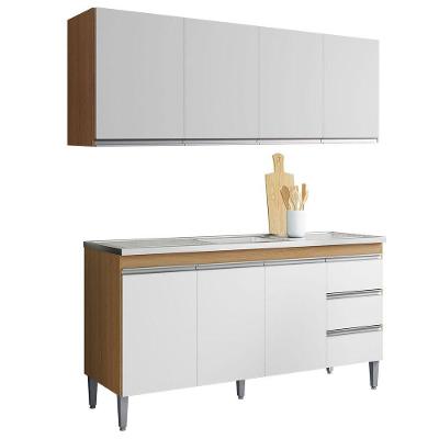 Kit Armário Aéreo E Balcão De Pia Sem Tampo 160 Cm Adriana Amêndoa/branco
