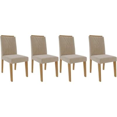 Kit 4 Cadeiras De Cozinha Nicole 4 Un Madeirado Suede Nude Bege Cimol