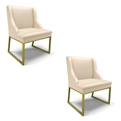 Cadeira Sala De Jantar Industrial Dourado Kit 2 Liz Sintético D03 - D'rossi Bege