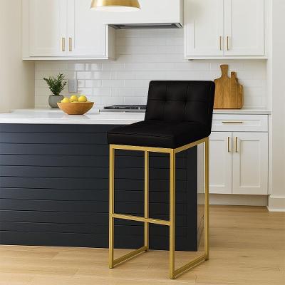 Banqueta Cozinha Alta Com Encosto Industrial Dourado Lirina Pu Preto C05 - D'rossi