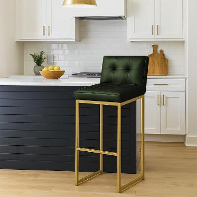 Banqueta Cozinha Alta Com Encosto Industrial Dourado Lirina Pu Verde C05 - D'rossi