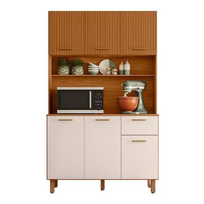 Armario De Cozinha Kit New Livia Com 6 Portas E 1 Gaveta Freijo/ripado/off Acetinado Freijo/ripado/off Acetinado