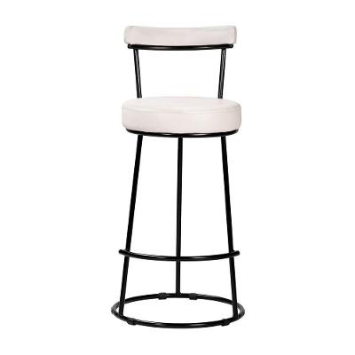Banqueta Alta Cozinha 70cm Encosto Industrial Aço Ziria Pu Off White S02 - D'rossi