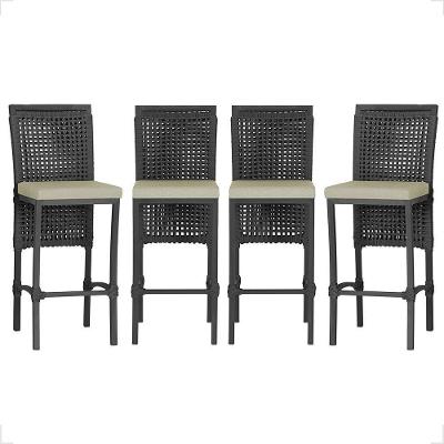 4 Banqueta Em Alumínio Roma Preta Corda Náutica Tecido 7 Preta