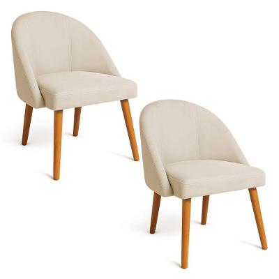 Kit 02 Cadeiras Poltrona De Jantar Luna Suede Bege Pés Palito Castanho - Pallazio