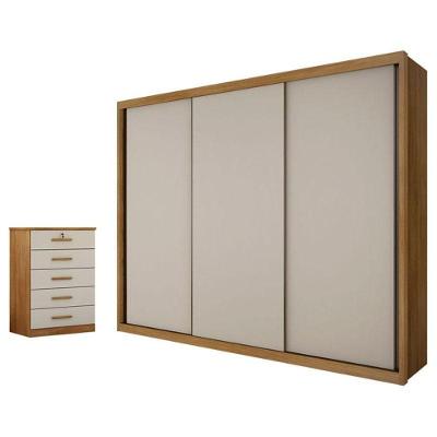 Kit Guarda Roupa Casal Palazzo 3 Portas 6 Gavetas Cumaru 25 Fendi e Cômoda