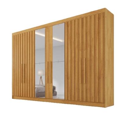 Guarda Roupa 6 Portas Potente 4 Ripado Com Espelho 100% Mdf Peróba