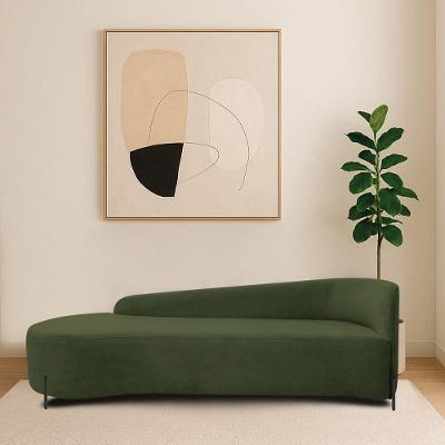 Divã Recamier Orgânico França 160cm Lado Esq Pés Metal Preto Linho Cor Verde