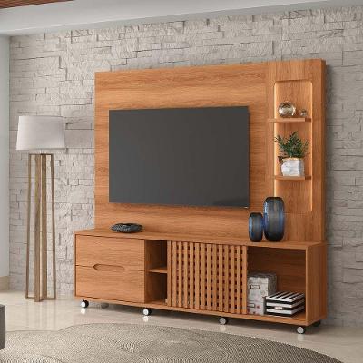 Estante Home Brise Para Tv Até 70 Polegadas 1 Porta Correr 2 Gavetas E Rodízio Jequitibá - Lukaliam