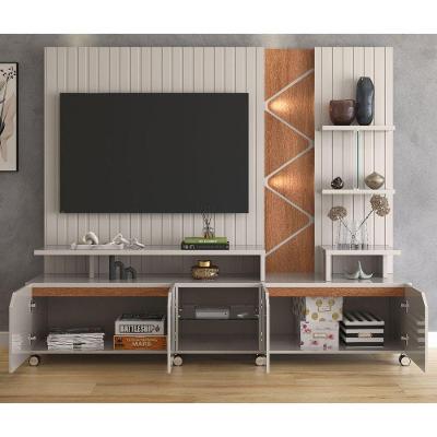 Estante Home Cross Para Tv Até 55 Polegadas 4 Portas Prateleiras Luz Led E Rodízio Off White/jequitibá - Lukaliam