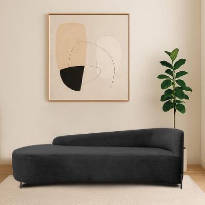 Divã Recamier Orgânico França 160cm Lado Esq Pés Metal Preto Linho Cor Preto