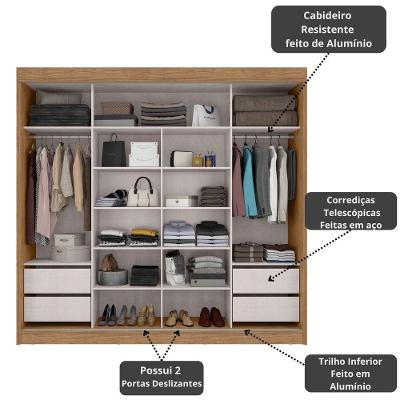 Guarda Roupa Casal Seul 2 Portas Correr 4 Gavetas Freijó-Off White MDF