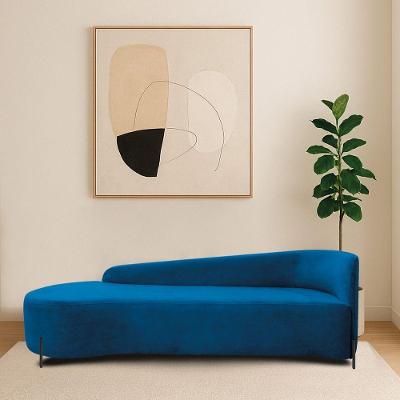 Divã Recamier Orgânico França 160cm Lado Esq Pés Metal Preto Linho Cor Azul Royal