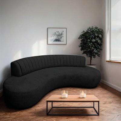 Divã Recamier Celeste Curvo Sala Estar Luxo 200cm Bouclé Cor Preto