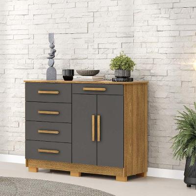 Cômoda Sapateira Sirius 5 Gavetas em MDF com Puxador Nature Alasca para Organização de Roupas