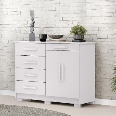 Cômoda Sapateira Sirius 5 Gavetas em MDF com Puxadores Reto Branco