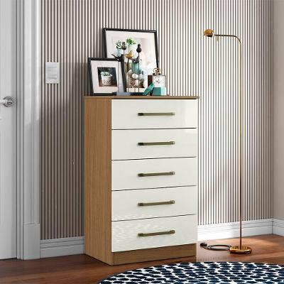 Cômoda Ingrid A09 5 Gavetas MDF com Puxador Plástico Atacama e Off White