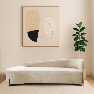 Divã Recamier Orgânico França 160cm Lado Esq Pés Metal Preto Bouclé Cor Verde Oliva