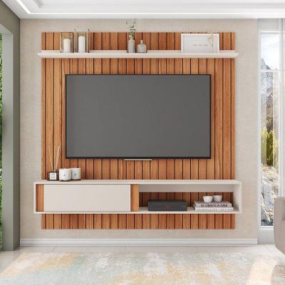 Painel Tv 75 Pol 180cm Bancada Suspensa Ripado Eluni C01 - D'rossi Buriti-cinza