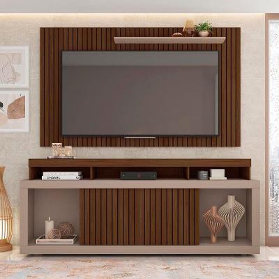 Painel Tv 60 Pol 180cm E Bancada Com Rodízio Sala Navel Havana-fendi C01 - D'rossi