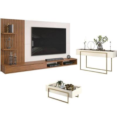 Painel Para Tv Bento Freijó Off White Com Aparador Suri E Mesa De Centro Suri Off White – Dj Móveis