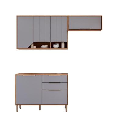 Kit Armário Cozinha Compacta Celeste 6 Portas 2 Gavetas MDF 200cm Branco Cinamomo Platina