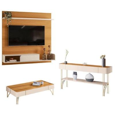 Painel Para Tv Suspenso Evo Com Mesa De Centro Cadenza E Aparador Vivant Cinamomo Off White – Hb Móveis