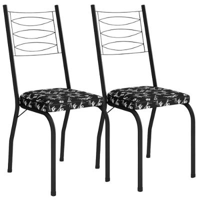 Kit 2 Cadeiras Tubular Europa 262 Preto Assento Preto Flor Artef Preto Flor