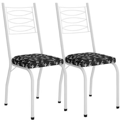 Kit 2 Cadeiras Tubular Europa 262 Branco Assento Preto Flor Artef Preto Flor