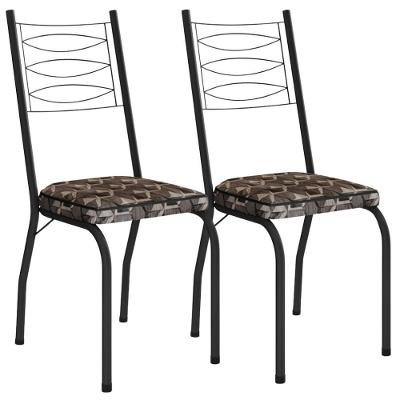 Kit 2 Cadeiras Tubular Europa 262 Preto Assento Mosaico Palha Artef Mosaico Palha