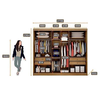 Kit Guarda Roupa Casal Logan 3 Portas 4 Gavetas Cumaru 23 e Gaveteiro Milão
