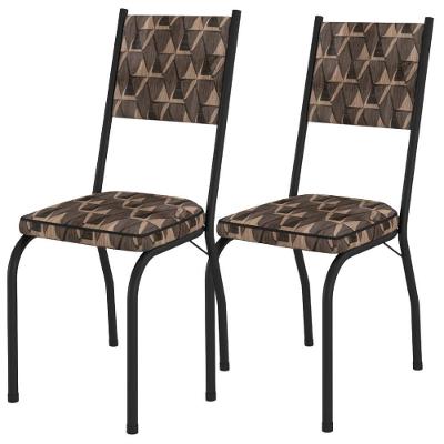 Kit 2 Cadeiras Tubular Europa 258 Preto Assento Mosaico Palha Artef Mosaico Palha