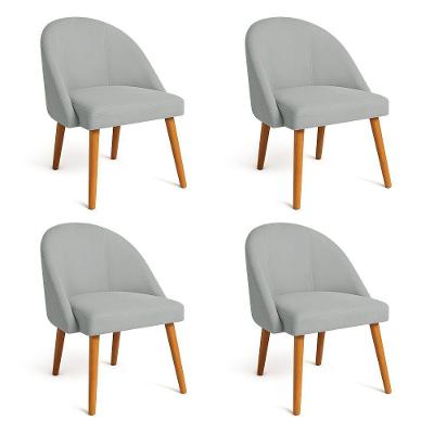Kit 04 Cadeiras Poltrona De Jantar Luna Suede Cinza Pés Palito Castanho - Pallazio