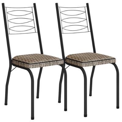 Kit 2 Cadeiras Tubular Europa 262 Preto Assento Rattan Artef Rattan