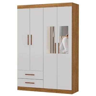 Guarda Roupa Solteiro Hercules 4 Portas 2 Gavetas Com Espelho Carioca Moveis Cinamomo/off White