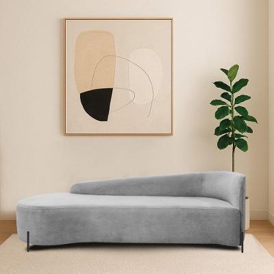 Divã Recamier Orgânico França 160cm Lado Esq Pés Metal Preto Linho Cor Cinza Claro